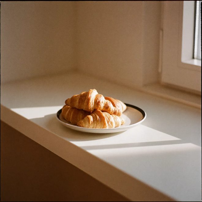 Croissants on a plate on the shelf
